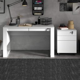 Kit 4 Peças com Mesa para Escritório em L, Gaveteiro, Armário Multiuso e Balcão - 17