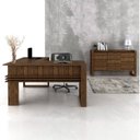Ver imagem 1 de Conjunto 2 Peças com Mesa para Escritório em L e Armário Multiuso Baixo Nogal Marrom