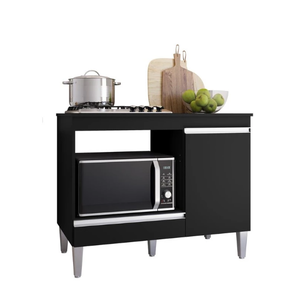 Balcão para Cooktop Carla 4 ou 5 Bocas 1 Porta Preto - Ajl Moveis