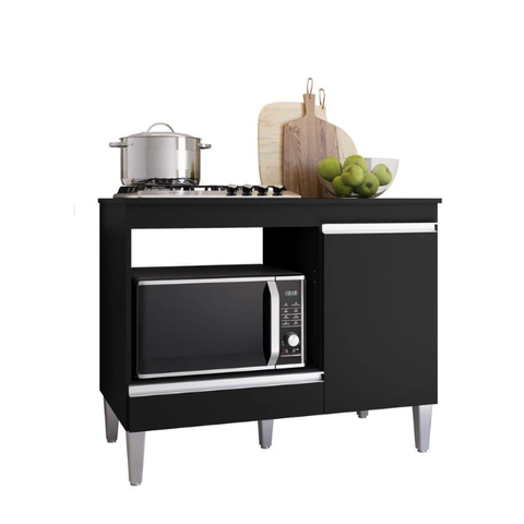 Balcão para Cooktop Carla 4 ou 5 Bocas 1 Porta Preto - Ajl Moveis