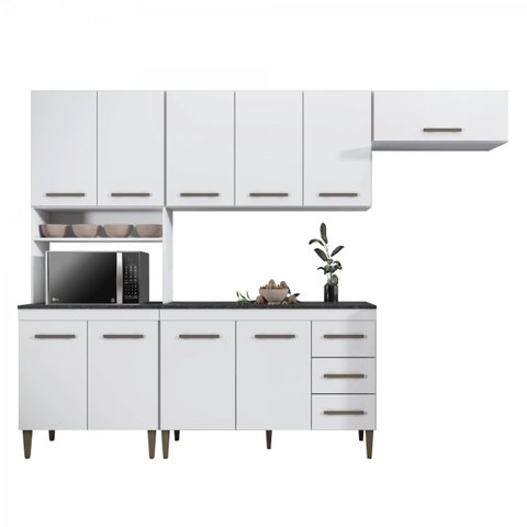 Cozinha Completa 10 Portas 3 Gavetas Atenas Kaiki Moveis Branco