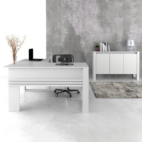 Kit 2 Peças com Mesa para Escritório em L e Armário Multiuso Baixo