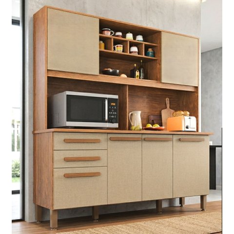 Cozinha Compacta Donna Plus 6 Portas e 2 Gavetas MDP Yescasa Marrom/Mel/Arenas