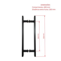 Puxador H duplo 40x30cm reto barra chata para porta de vidro e portão - Preto - 3