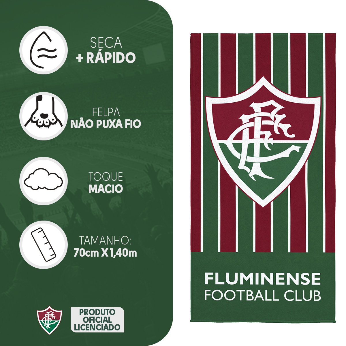 Toalha de Banho Time Futebol Original Aveludada Transfer - Fluminense - 2