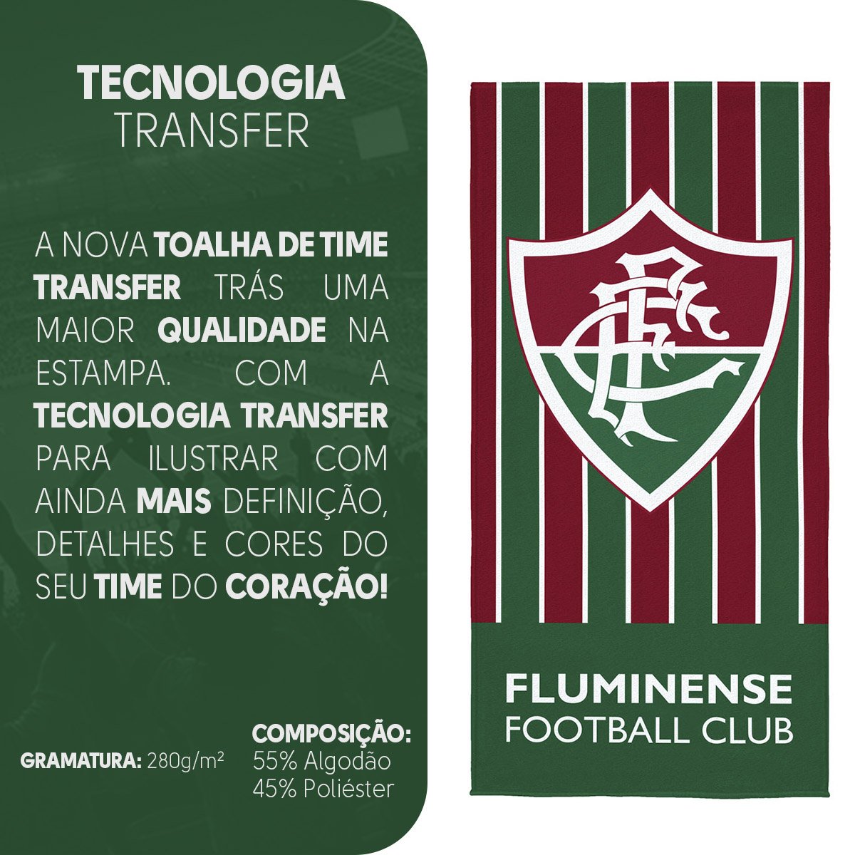 Toalha de Banho Time Futebol Original Aveludada Transfer - Fluminense - 3