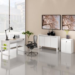 Kit 3 Peças com Mesa para Escritório 127cm, Armário Multiuso Baixo e Balcão para Escritório - 1