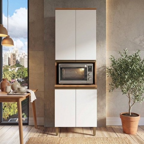 Paneleiro Macadâmia 70cm 4 Portas para Microondas Branco/Freijó