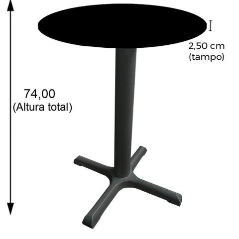 Mesa Ômega Ferro Branco 74 Cm (alt) Base em X Tampo Mdp Redondo Grafito 80 Cm (larg) X 2,50 Cm (alt