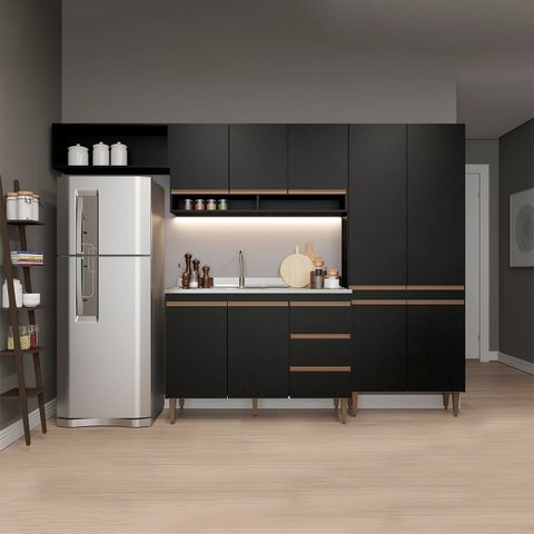 Balcão Pia Cozinha Modulada Serena com Gavetas Mdp 0449:preto