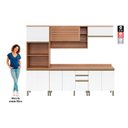 Ver imagem 4 de Cozinha Completa Modulada 9 Portas 3 Gavetas Torre Quente e Balcão Macadâmia Branco/Freijó