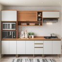 Ver imagem 1 de Cozinha Completa Modulada 9 Portas 3 Gavetas Torre Quente e Balcão Macadâmia Branco/Freijó