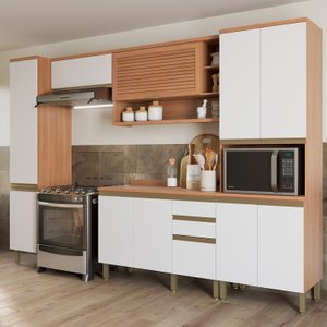 Cozinha Completa 10 Portas 3 Gavetas com Armário e Balcão Macadâmia