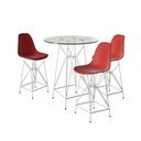 Ver imagem 1 de Jogo Mesa Bistrô Eames Vidro 60Cm 3 Banquetas Vermelha Base Ferro Branco - Cor: Branco