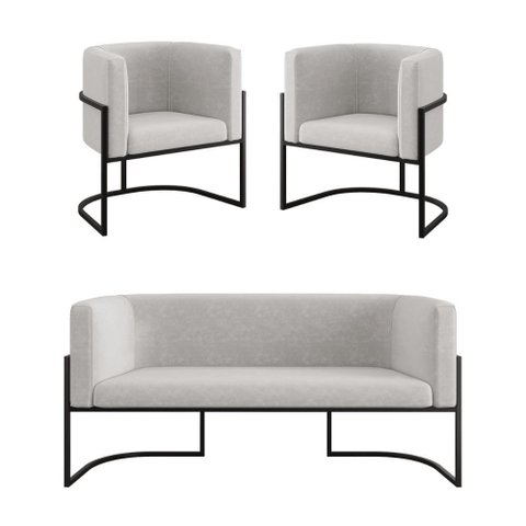 Kit Sofá 2 Lugares + 2 Poltronas para Recepção Balaqui Bege