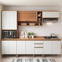 Ver imagem 1 de Cozinha Completa Modulada Armário e Balcão Macadâmia Branco/Freijó