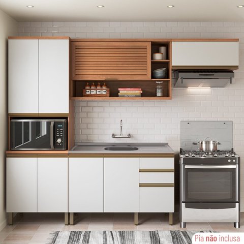 Cozinha Completa 10 Portas 3 Gavetas com Balcão de Pia Macadâmia