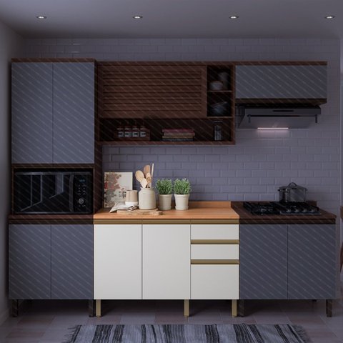 Balcão Macadâmia 2 Portas 3 Gavetas