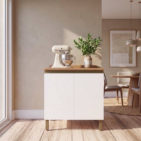 Balcão Macadâmia com Tampo 2 Portas Branco/Freijó