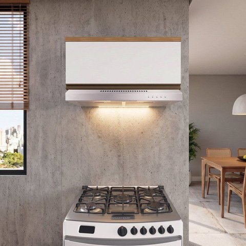 Armário 80cm 1 Porta Basculante Macadâmia Branco/Freijó