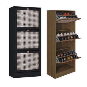 Kit Conjunto com 2 Mesas de Cabeceira - 1 Preto e 1 Carvalho - com Rodizio - Poquema