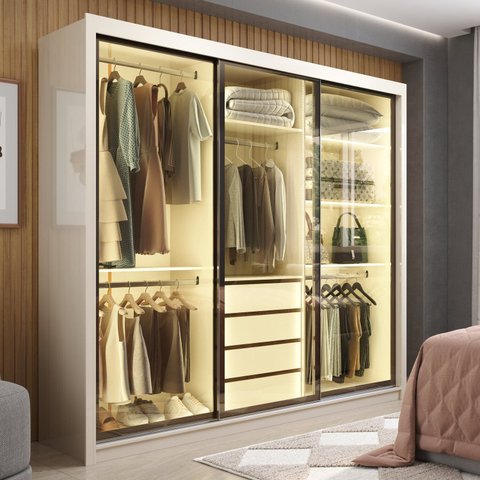 Guarda-roupa Casal 3 Portas de Correr 4 Gavetas Íris Yescasa