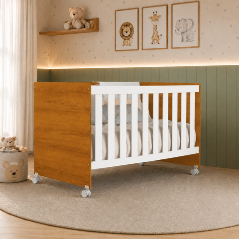 Berço Tico 100% MDF para Colchão 130x70cm Branco/Fosco/Savana