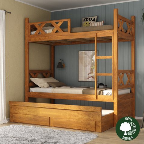 Treliche em Madeira Maciça com 2 Gavetas