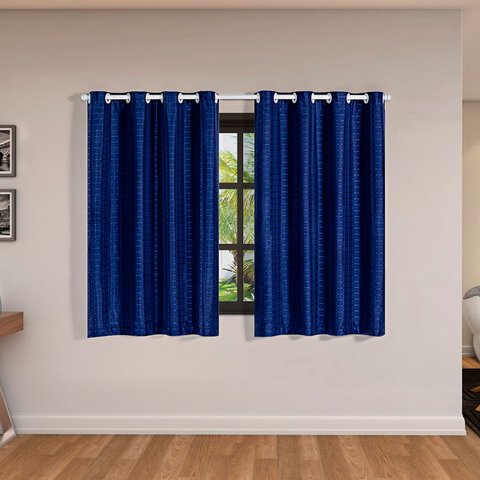 Cortina Daily Varão 2m Blackout PVC com Voil Xadrez 2,80MX1,60m Sala Quarto Azul Marinho