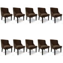 Ver imagem 2 de Kit 10 Cadeiras Estofadas Para Sala De Jantar Base Fixa De Madeira Preto Lia Suede Marrom - Ibiza