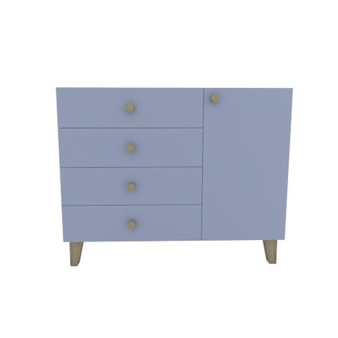 Cômoda 4 Gavetas 1 Porta 112x91x47 Azul Sereno - Mdf Arauco
