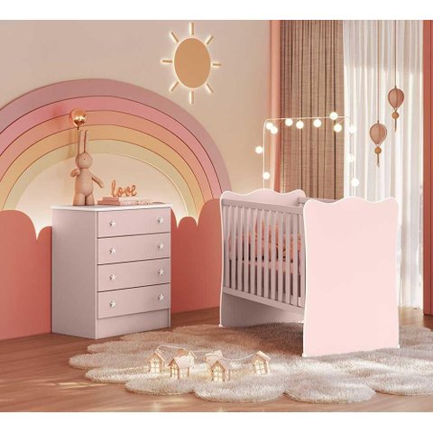 Jogo de Quarto Infantil Lua Encantada Berço e Cômoda Rosa