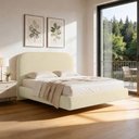 Ver imagem 1 de Cama Queen Flutuante com Cabeceira 160cm Aura W01 Linho Bege - Lyam Decor