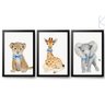 3 Quadros Decorativos Safari Aquarela baby filhotes:Preta - 1