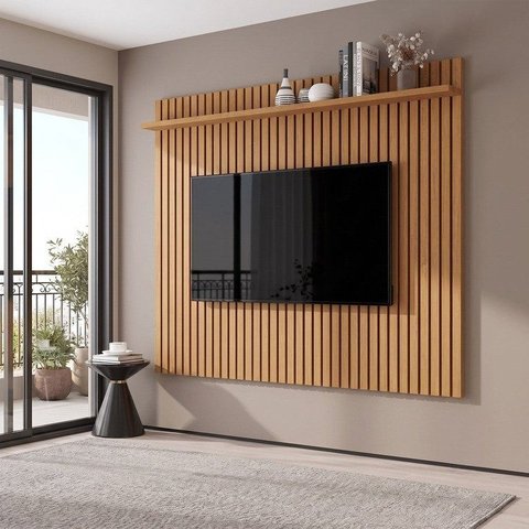 Painel Ripado para TV até 75 Polegadas MDF 185,5CMX183CM Vênus 1.8 Marrom