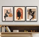 Ver imagem 1 de Kit 3 Quadros Bohos Mulheres com Vasos De plantas 24x18cm - com Vidro:madeira Preta