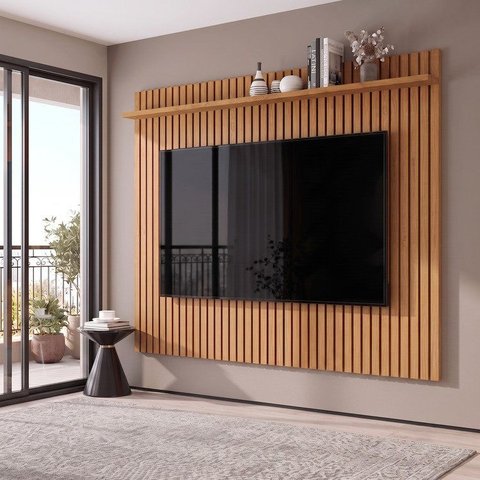 Painel Ripado para TV até 85 Polegadas MDF 230,5CMX183CM Versátil 1.8 Marrom