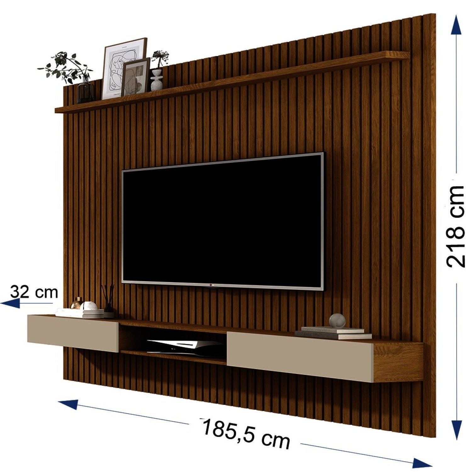 Painel Ripado para TV até 70 Polegadas com Nicho 2 Portas e Prateleira Venus 1.8 - 4