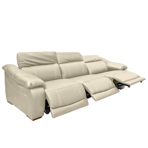 Sofá Elétrico Reclinável Sala de Estar Concepción U076 308cm Modulado Botão Touch Couro Bege Claro G