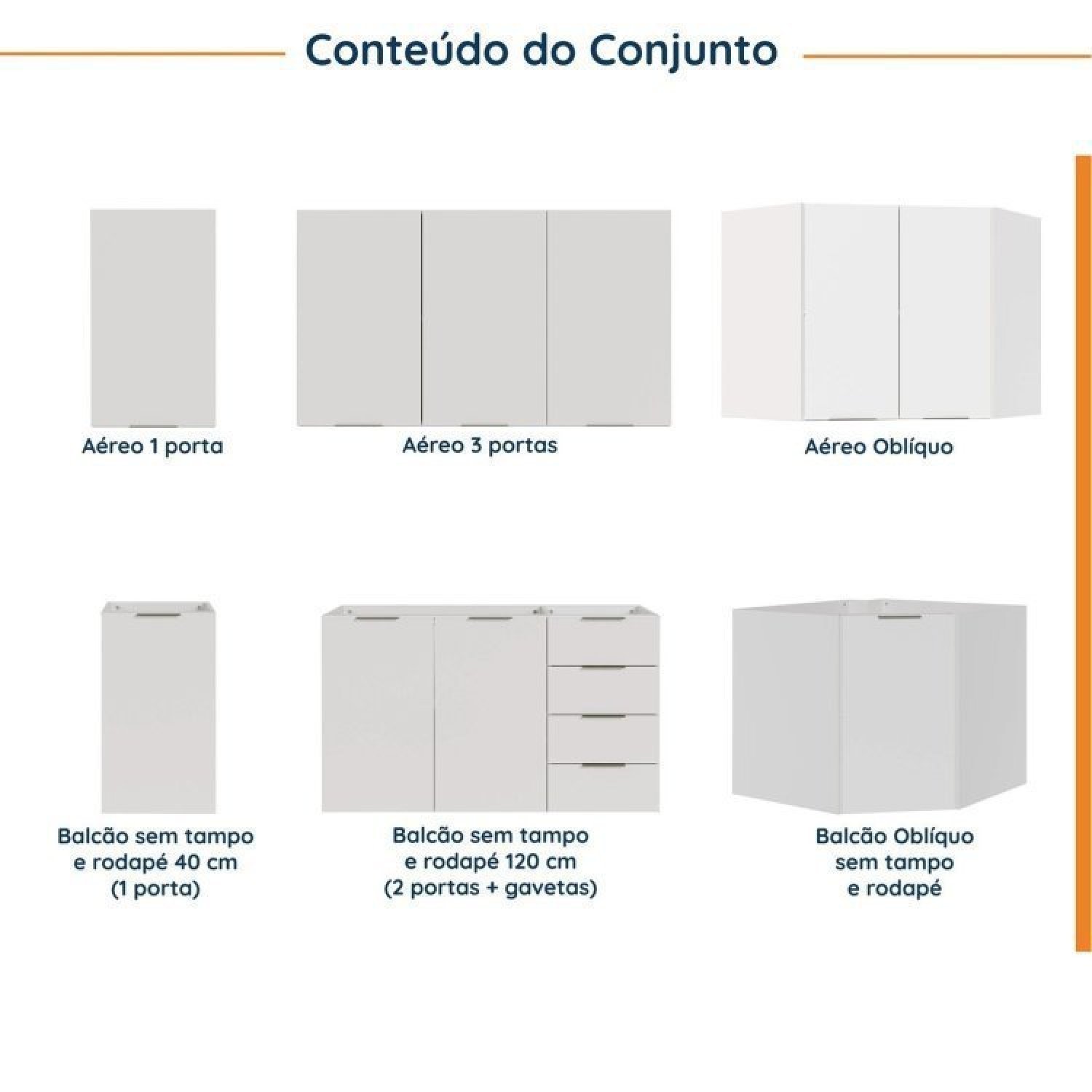 Cozinha Modulada 6 Peças sem Tampo 3 Aéreos 6 Portas e 3 Balcões Ipanema CabeCasa MadeiraMadeira - 5