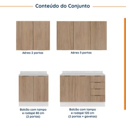 Cozinha Modulada 4 Peças com Tampo 2 Aéreos 5 Portas e 2 Balcões Ipanema CabeCasa MadeiraMadeira - 5