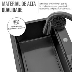 Cuba Goumert Pia Cozinha Cascata Torneira Luxo Bancada Premium Completo Aço Inox Lavador Copo Temper - 6