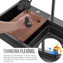 Ver imagem 3 de Cuba Goumert Pia Cozinha Cascata Torneira Luxo Bancada Premium Completo Aço Inox Lavador Copo Temper