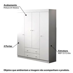 Quarto Infantil com 1 Guarda Roupa 4 Portas 2 Gavetas com 1 Cômoda 100% MDF Elisa - 3