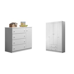 Quarto Infantil com 1 Guarda Roupa 4 Portas 2 Gavetas com 1 Cômoda 100% MDF Elisa - 2