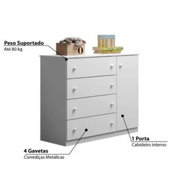Quarto Infantil com 1 Guarda Roupa 4 Portas 2 Gavetas com 1 Cômoda 100% MDF Elisa - 5