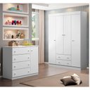 Ver imagem 1 de Quarto Infantil com 1 Guarda Roupa 4 Portas 2 Gavetas com 1 Cômoda 100% MDF Elisa