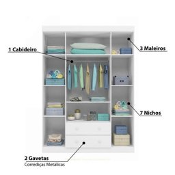Quarto Infantil com 1 Guarda Roupa 4 Portas 2 Gavetas com 1 Cômoda 100% MDF Elisa - 4