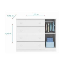 Quarto Infantil com 1 Guarda Roupa 4 Portas 2 Gavetas com 1 Cômoda 100% MDF Elisa - 7