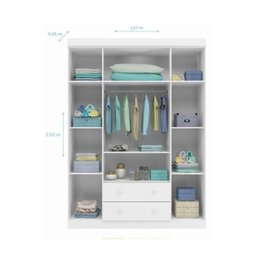 Quarto Infantil com 1 Guarda Roupa 4 Portas 2 Gavetas com 1 Cômoda 100% MDF Elisa - 6